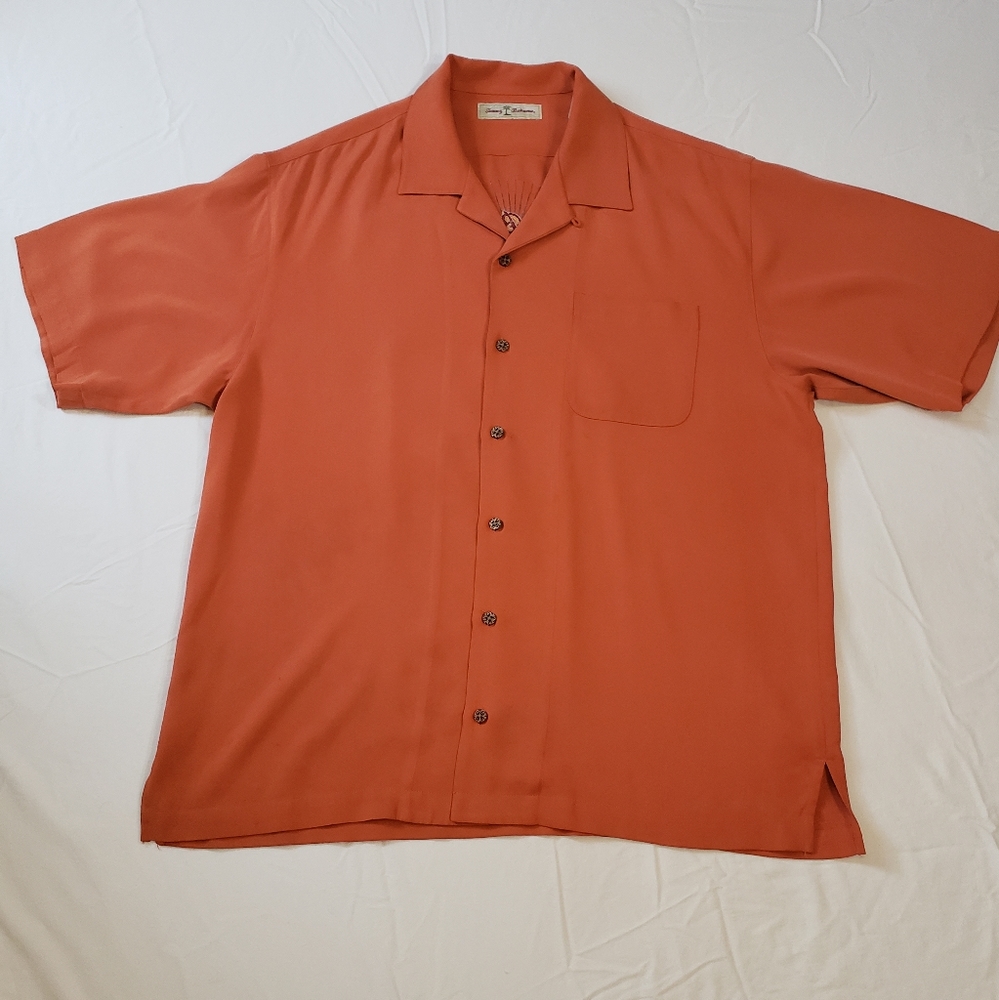 Men's Tommy Bahama Paradise Nation Orange Camp Shirt Size L - Picture 3 of 12